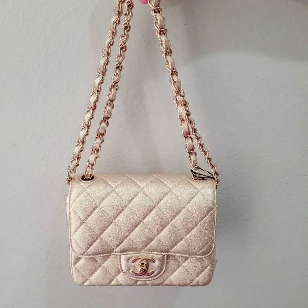 *Sold* BNWT Rare Chanel Classic Mini Square Crossbody Iridescent Metallic Gold - Picture 6 of 6
